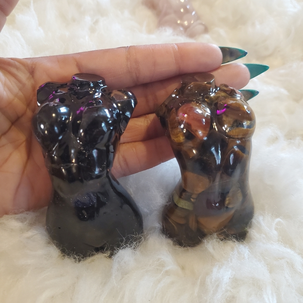 Obsidian Tiger Eye Resin Goddess Statue